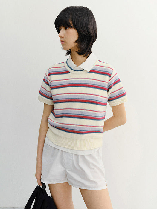Dunst Unisex Striped Crewneck Knit Cream Red