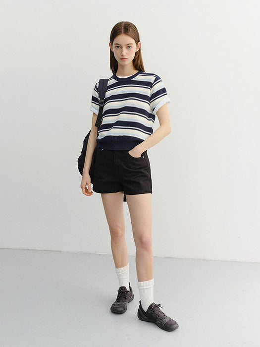 Dunst Unisex Striped Crewneck Knit Navy Cream