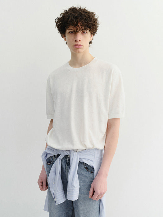 Dunst Unisex Linen Crewneck Knit White