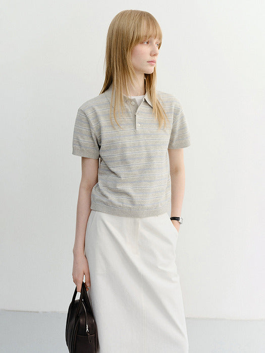 Dunst Unisex Striped Polo Knit Grey Soft Blue