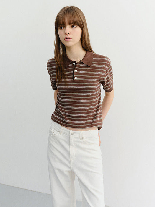 Dunst Unisex Striped Polo Knit Brown Mint