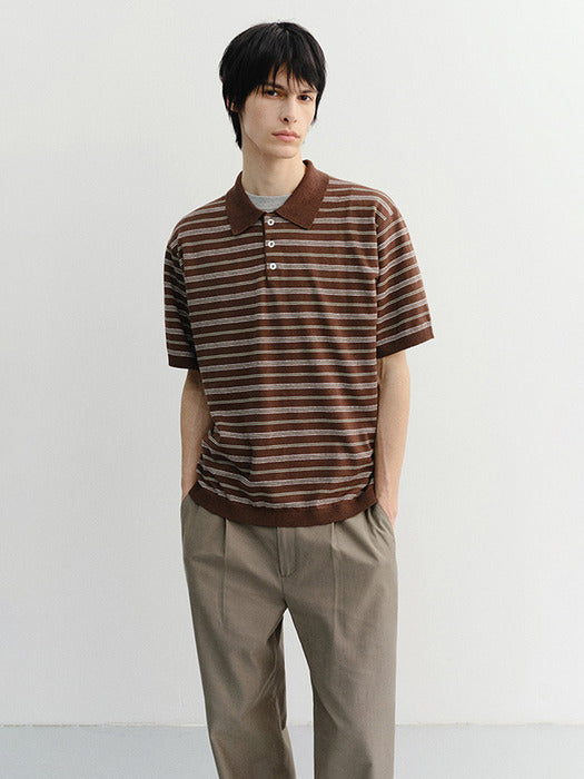 Dunst Unisex Striped Polo Knit Brown Mint