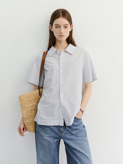 Dunst Unisex Holiday Striped Shirt Soft Blue Stripe
