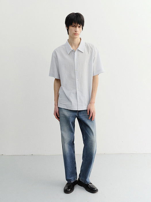 Dunst Unisex Holiday Striped Shirt Soft Blue Stripe