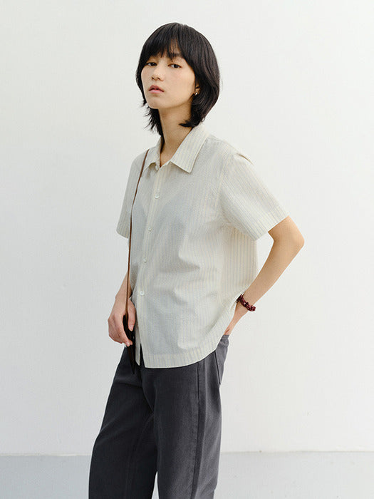 Dunst Unisex Holiday Striped Shirt Cream Stripe