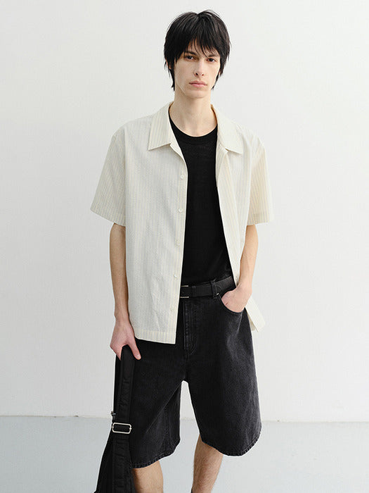 Dunst Unisex Holiday Striped Shirt Cream Stripe