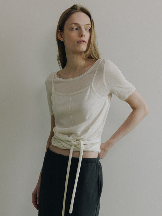 Loeuvre Bustier-Layered Tie-Waist Knit Pullover