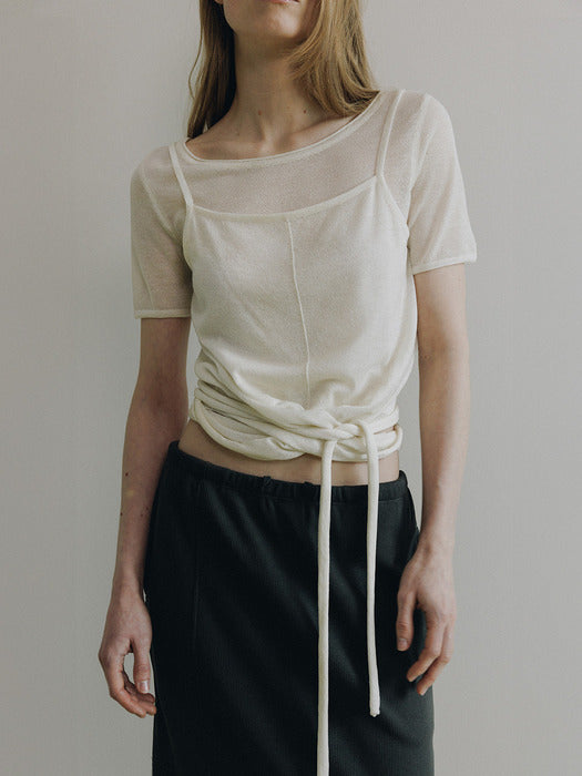 Loeuvre Bustier-Layered Tie-Waist Knit Pullover