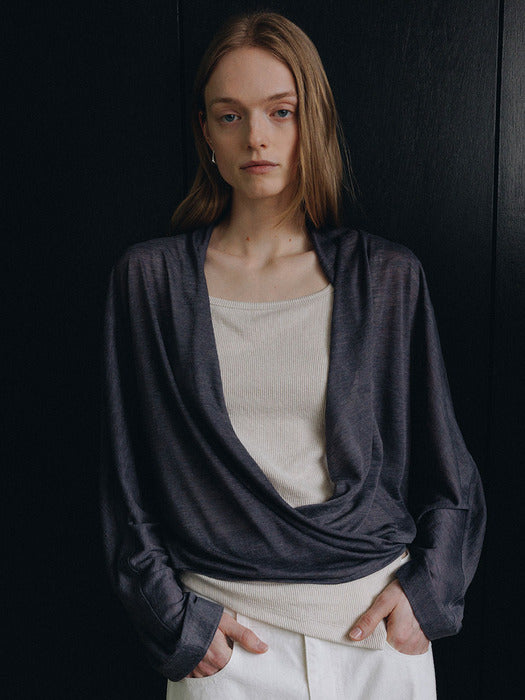 Loeuvre Sheer Jersey Drape Cardigan