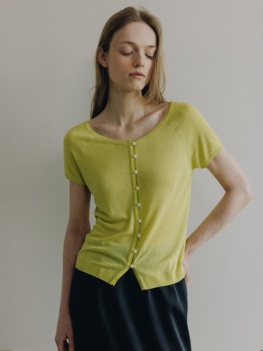 Loeuvre Rayon Silky Short-Sleeve Cardigan