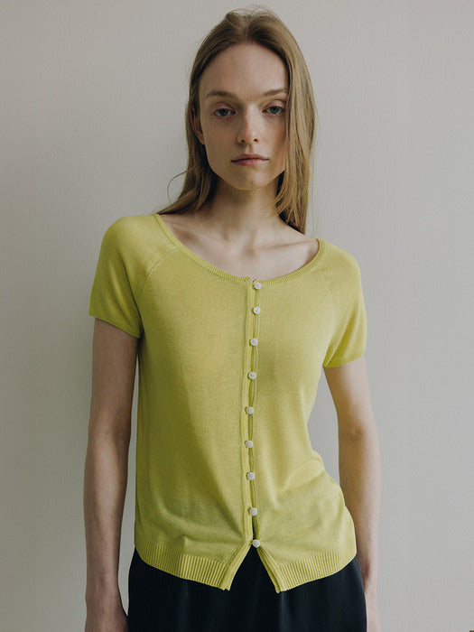 Loeuvre Rayon Silky Short-Sleeve Cardigan