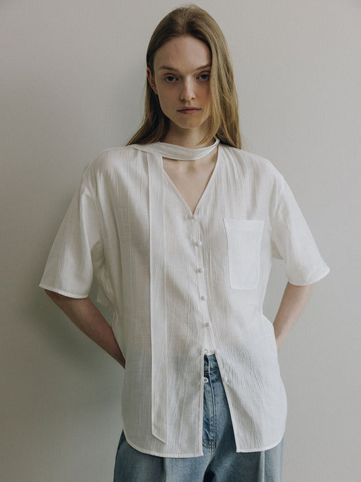Loeuvre Soft Scarf Neck Sheer Shirt
