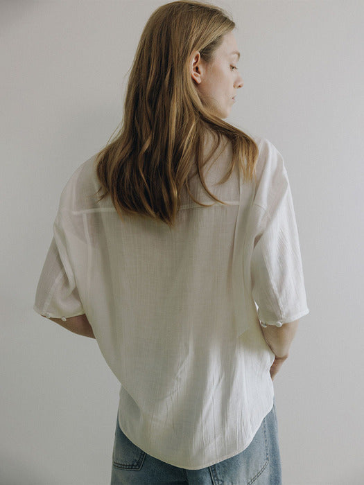 Loeuvre Soft Scarf Neck Sheer Shirt