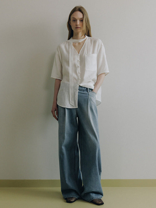 Loeuvre Soft Scarf Neck Sheer Shirt
