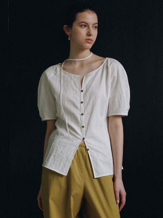 Loeuvre Tuck Half-Sleeve Boatneck Blouse