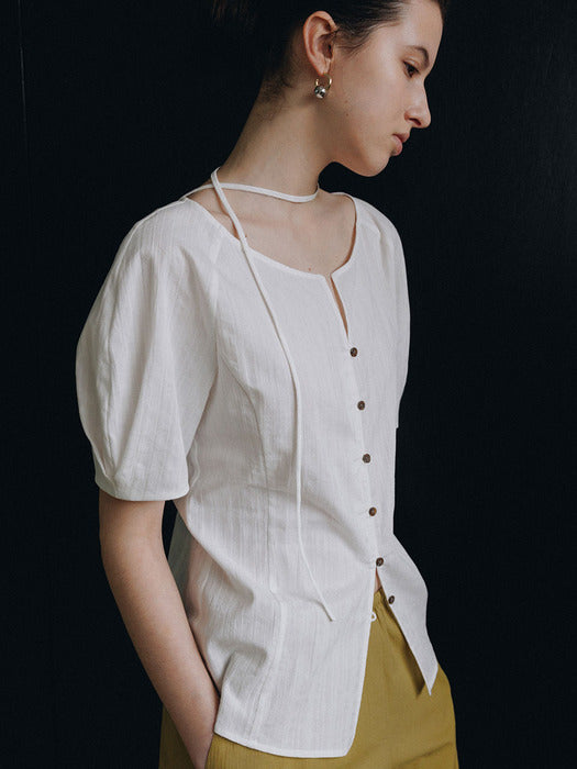 Loeuvre Tuck Half-Sleeve Boatneck Blouse