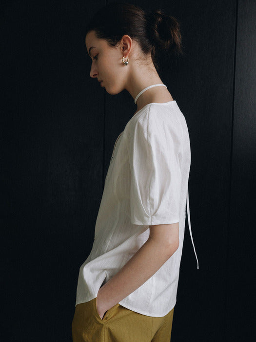 Loeuvre Tuck Half-Sleeve Boatneck Blouse
