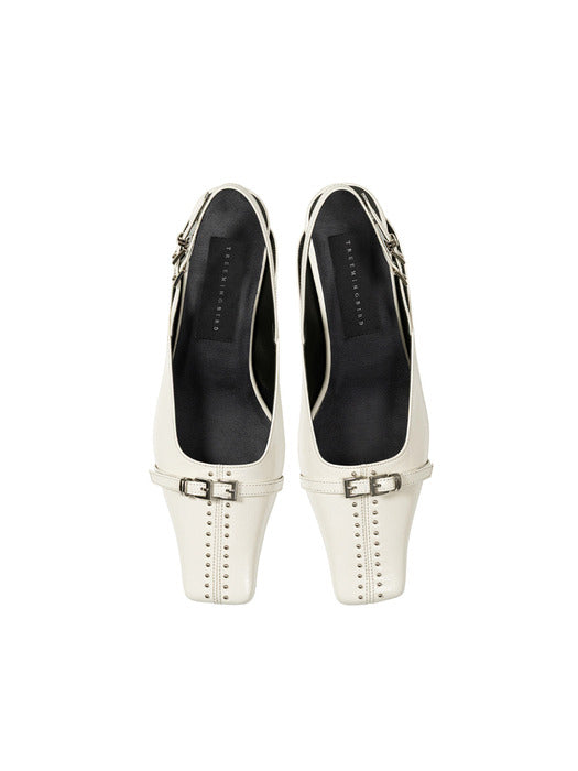 Wconcept_Treemingbird Square-Toe Belted Slingbacks [ Ivory ]