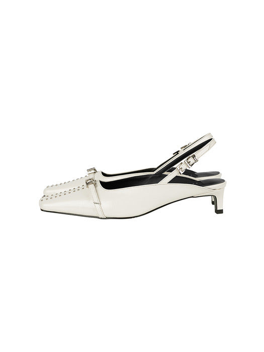 Wconcept_Treemingbird Square-Toe Belted Slingbacks [ Ivory ]
