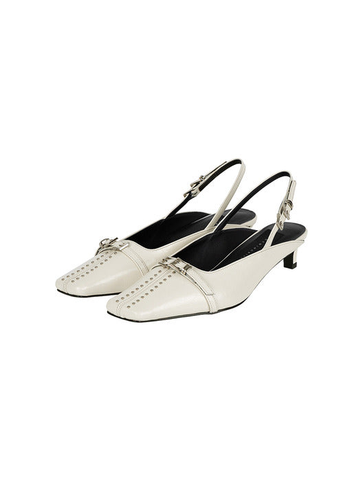 Wconcept_Treemingbird Square-Toe Belted Slingbacks [ Ivory ]