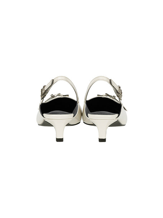 Wconcept_Treemingbird Square-Toe Belted Slingbacks [ Ivory ]