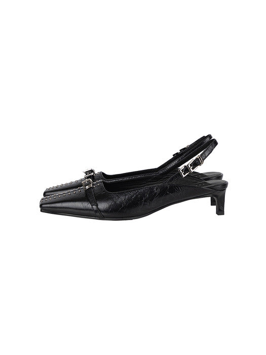 Wconcept_Treemingbird Square-Toe Belted Slingbacks [ Black ]