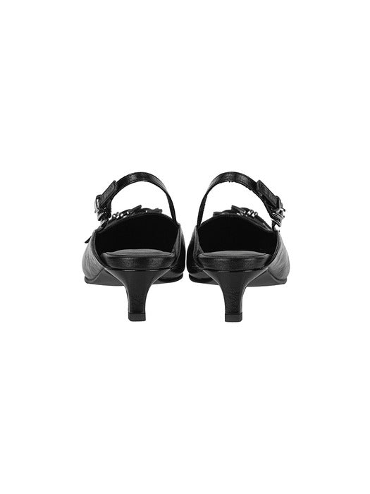 Wconcept_Treemingbird Square-Toe Belted Slingbacks [ Black ]