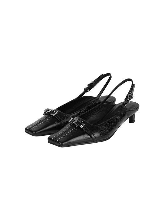 Wconcept_Treemingbird Square-Toe Belted Slingbacks [ Black ]