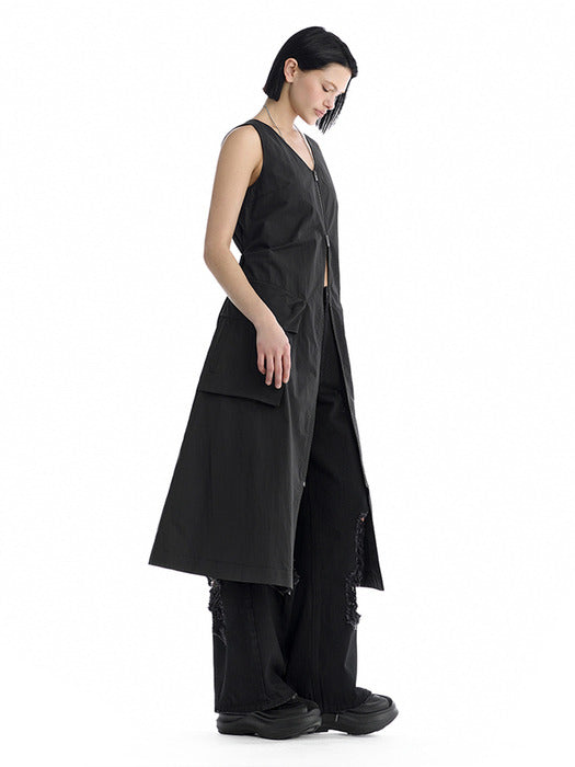 Wconcept_Treemingbird Cargo Sleeveless Long Dress [ Black ]