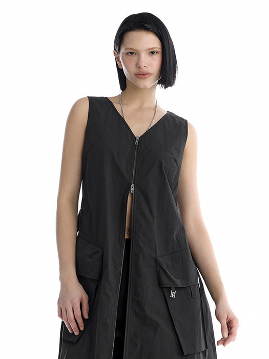Wconcept_Treemingbird Cargo Sleeveless Long Dress [ Black ]