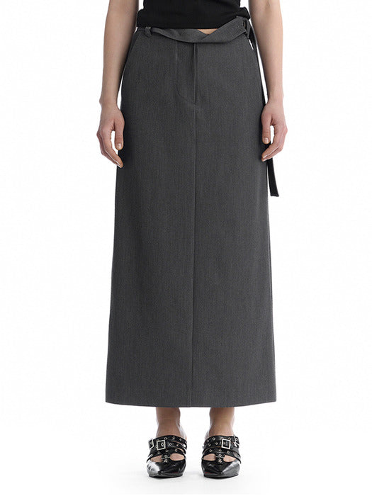 Wconcept_Treemingbird Split Waist Overlap Maxi Skirt [ Charcoal ]