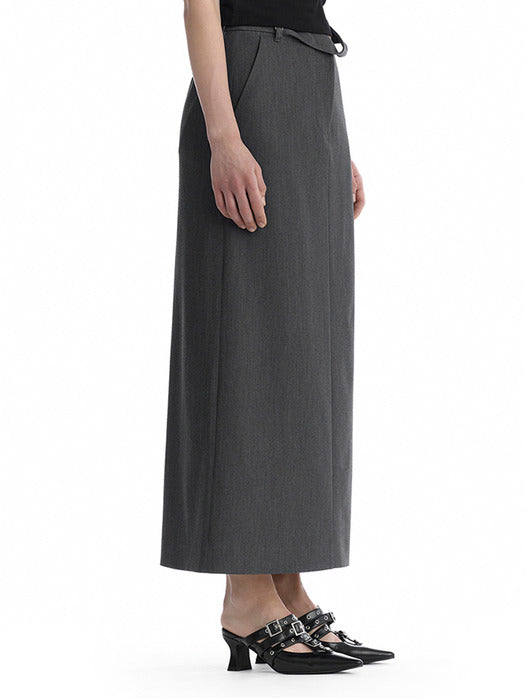 Wconcept_Treemingbird Split Waist Overlap Maxi Skirt [ Charcoal ]