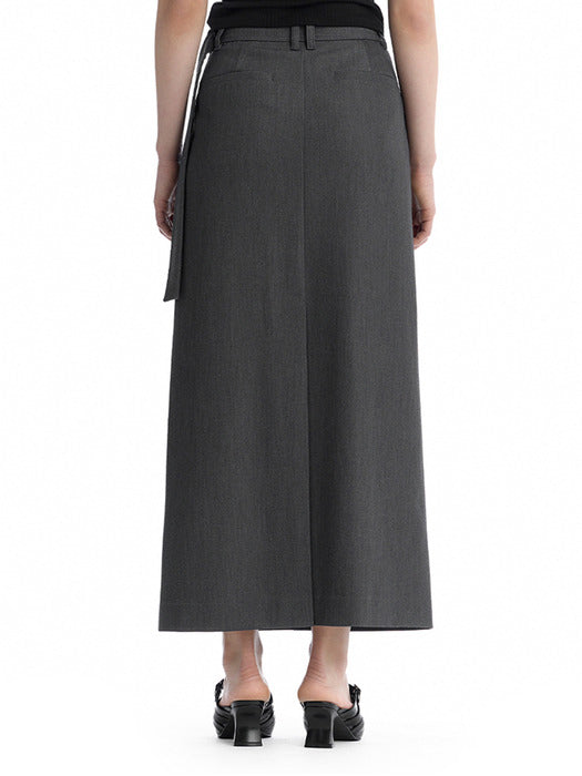 Wconcept_Treemingbird Split Waist Overlap Maxi Skirt [ Charcoal ]