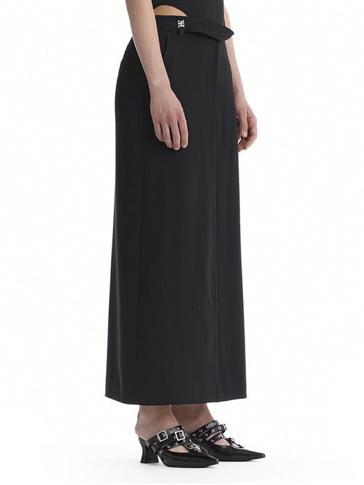 Wconcept_Treemingbird Split Waist Overlap Maxi Skirt [ Black ]