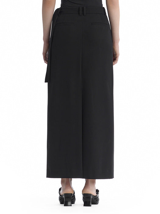 Wconcept_Treemingbird Split Waist Overlap Maxi Skirt [ Black ]
