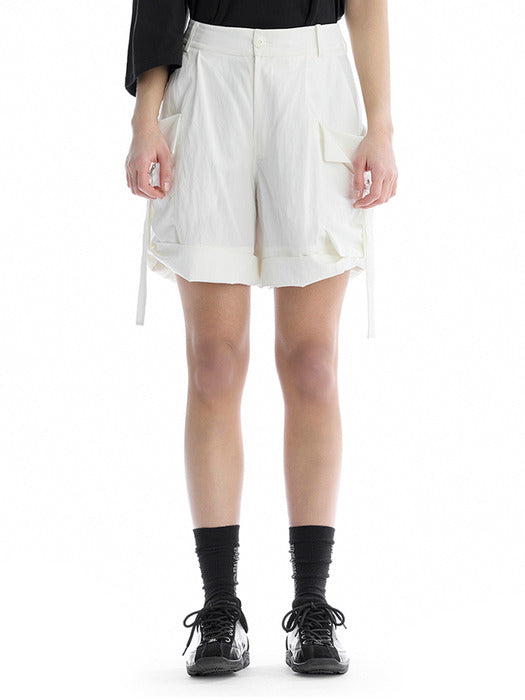 Wconcept_Treemingbird Side Strap Roll-Up Cargo Shorts [ White ]