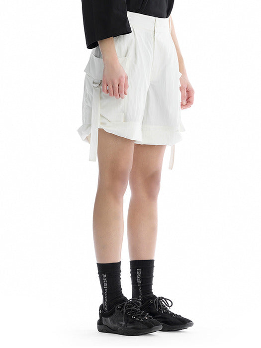 Wconcept_Treemingbird Side Strap Roll-Up Cargo Shorts [ White ]
