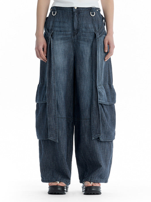 Wconcept_Treemingbird Utility Belted Cargo Denim Pants [ Blue ]
