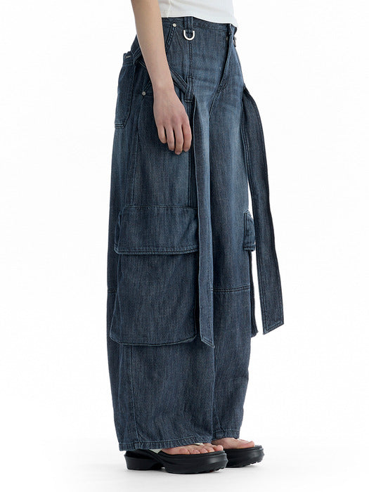 Wconcept_Treemingbird Utility Belted Cargo Denim Pants [ Blue ]