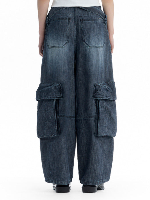 Wconcept_Treemingbird Utility Belted Cargo Denim Pants [ Blue ]