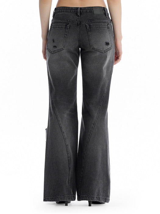 Wconcept_Treemingbird Distressed Bootcut Denim Pants [ Black ]