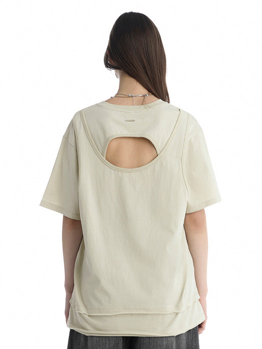 Wconcept_Treemingbird Open Back Detail T-Shirt [ Light Beige ]