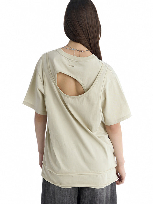Wconcept_Treemingbird Open Back Detail T-Shirt [ Light Beige ]