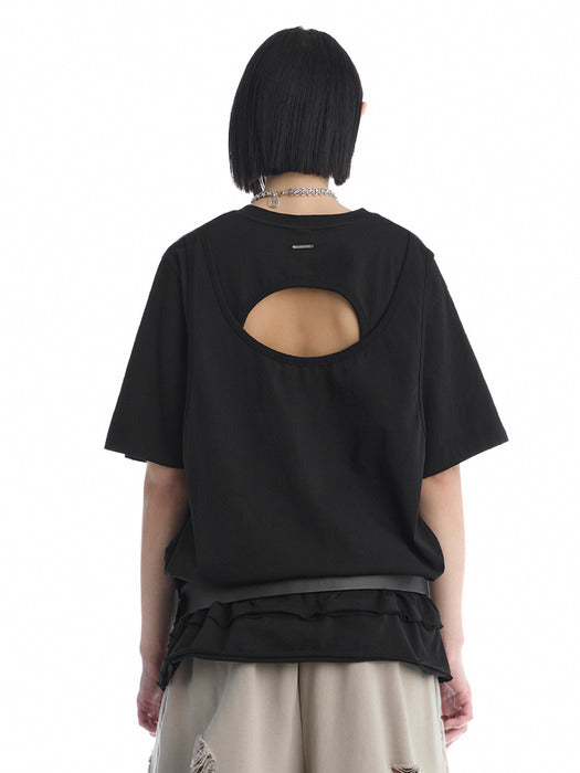 Wconcept_Treemingbird Open Back Detail T-Shirt [ Black ]