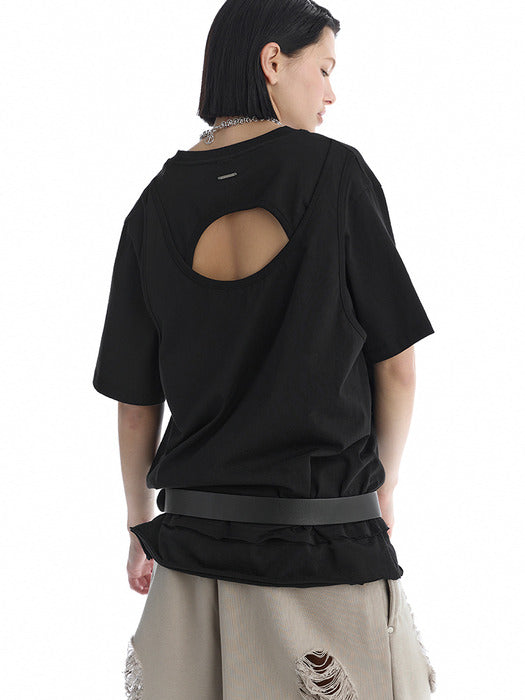 Wconcept_Treemingbird Open Back Detail T-Shirt [ Black ]