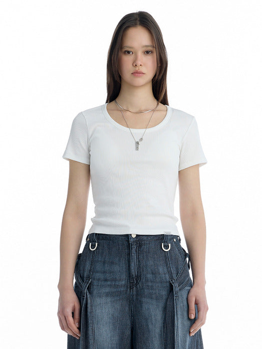 Wconcept_Treemingbird Essential U-Neck Ribbed T-Shirt [ White ]