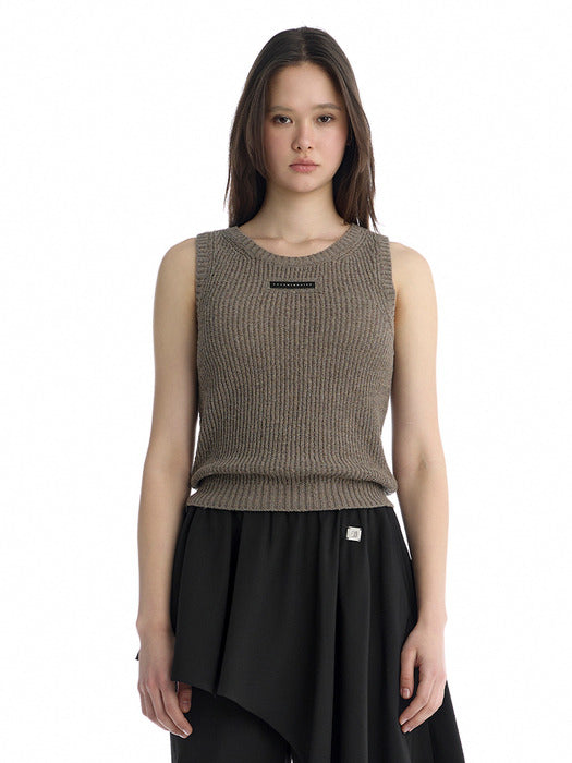 Wconcept_Treemingbird Essential Ribbed Sleeveless Knit Top [ Brown ]