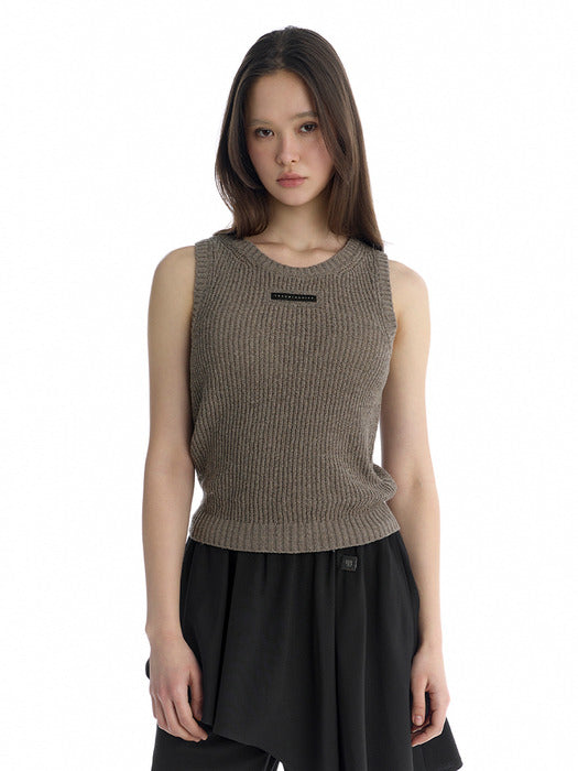 Wconcept_Treemingbird Essential Ribbed Sleeveless Knit Top [ Brown ]