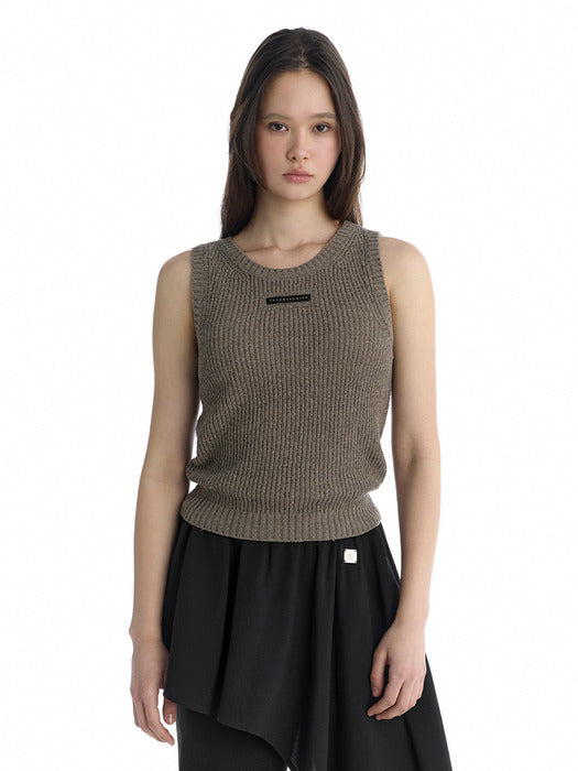 Wconcept_Treemingbird Essential Ribbed Sleeveless Knit Top [ Brown ]