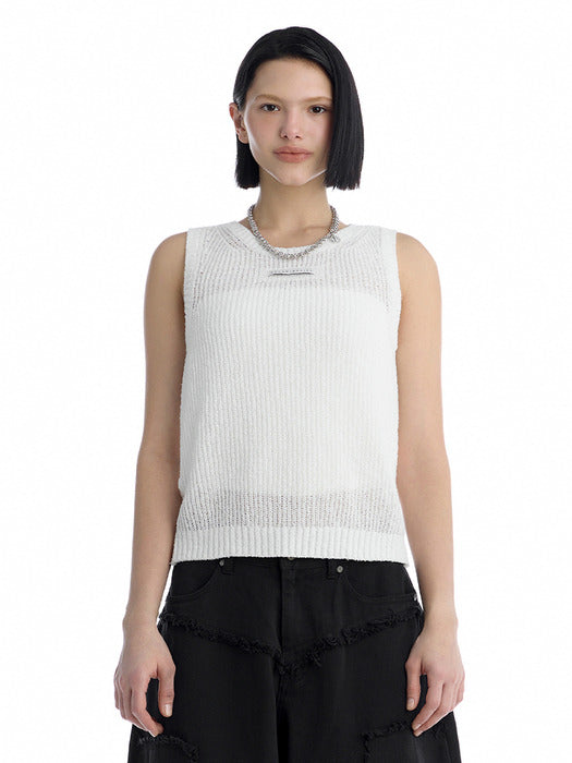 Wconcept_Treemingbird Essential Ribbed Sleeveless Knit Top [ White ]
